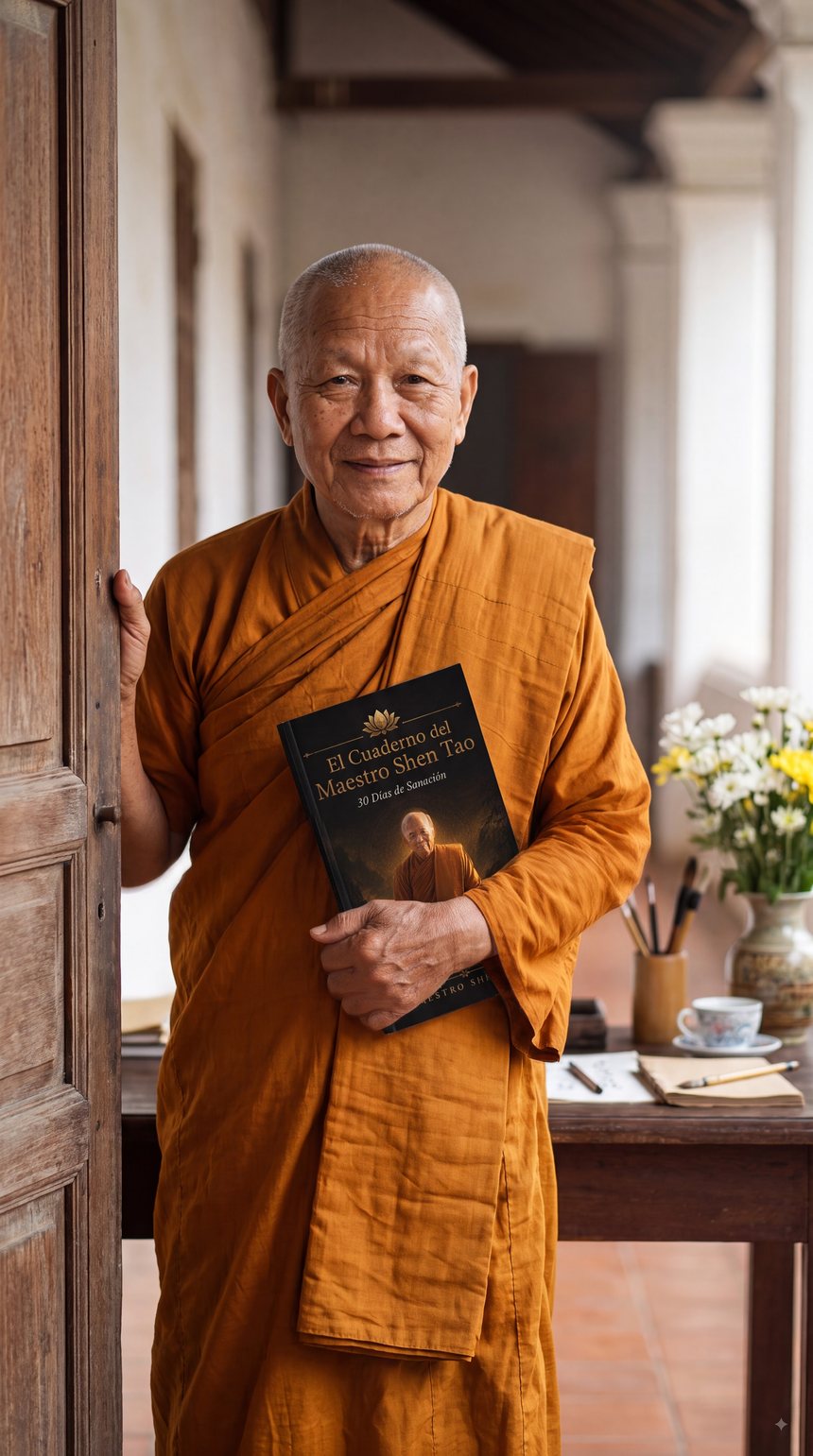 El Maestro Shen Tao sosteniendo El Cuaderno de 30 Días de Sanación